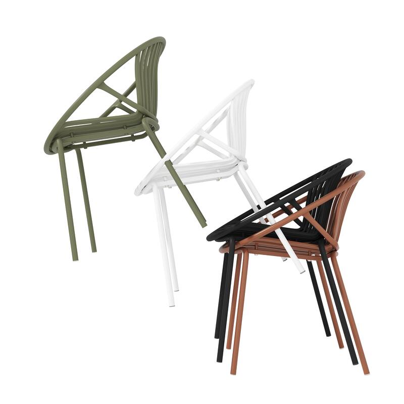 Patio Dining Chairs Set of 2 Modern Stackable Chairs with Breathable Plastic Backrest and Metal Legs for Outdoor, Backyard