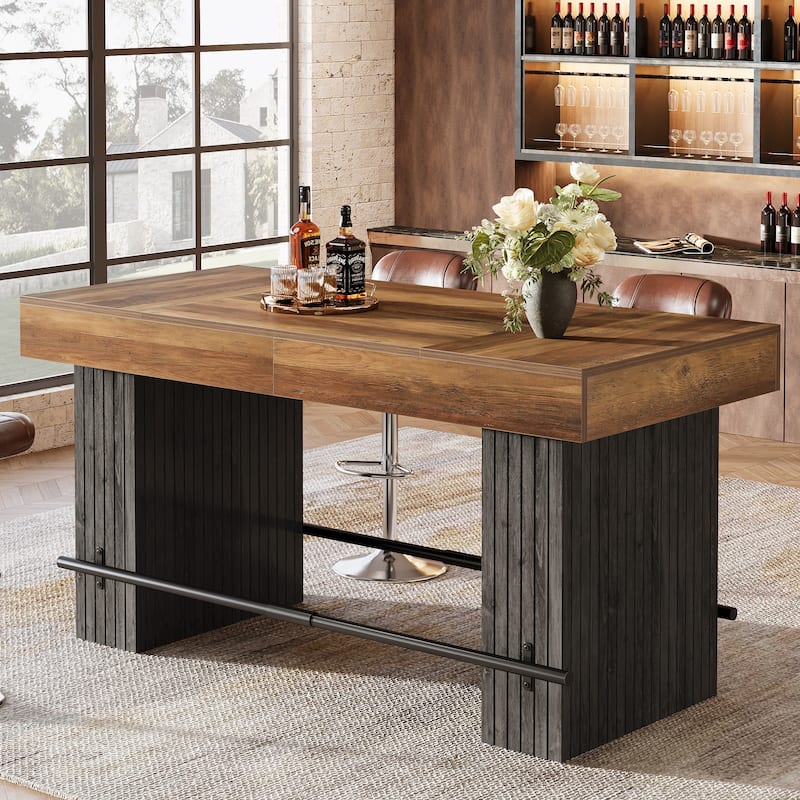 63-Inch Dining Table with Footrest and Large Table Top, Kitchen Island Table - 31.5"D x 62.99"W x 35.43"H