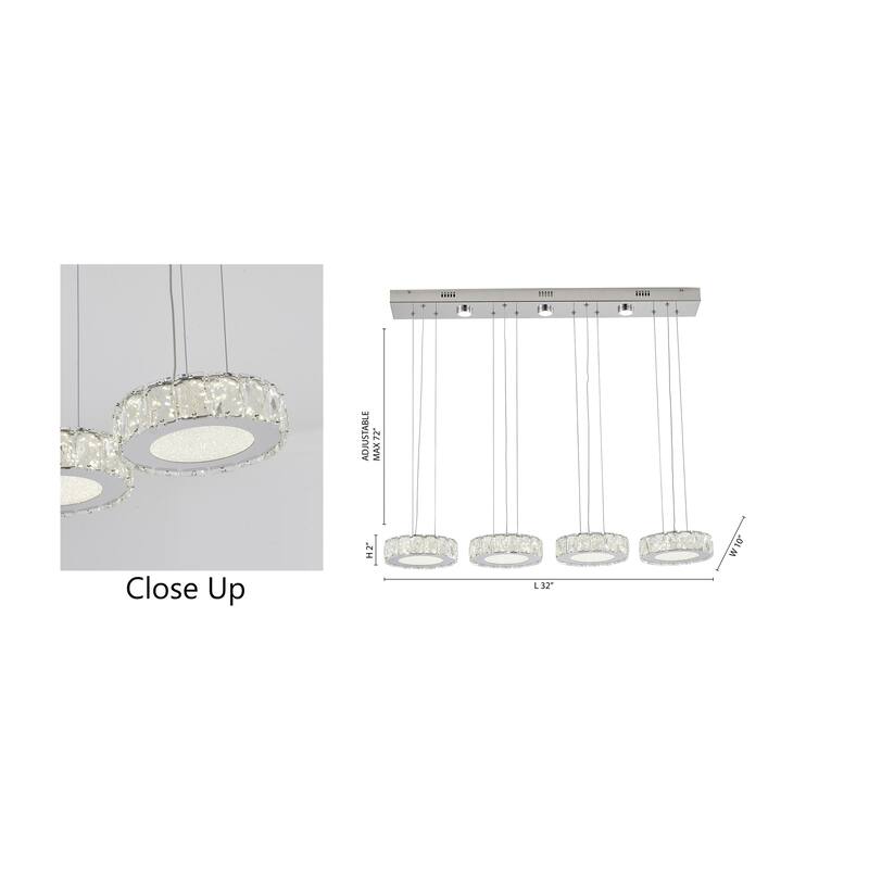 7-Light Chrome LED Chandelier With Clear Crystals