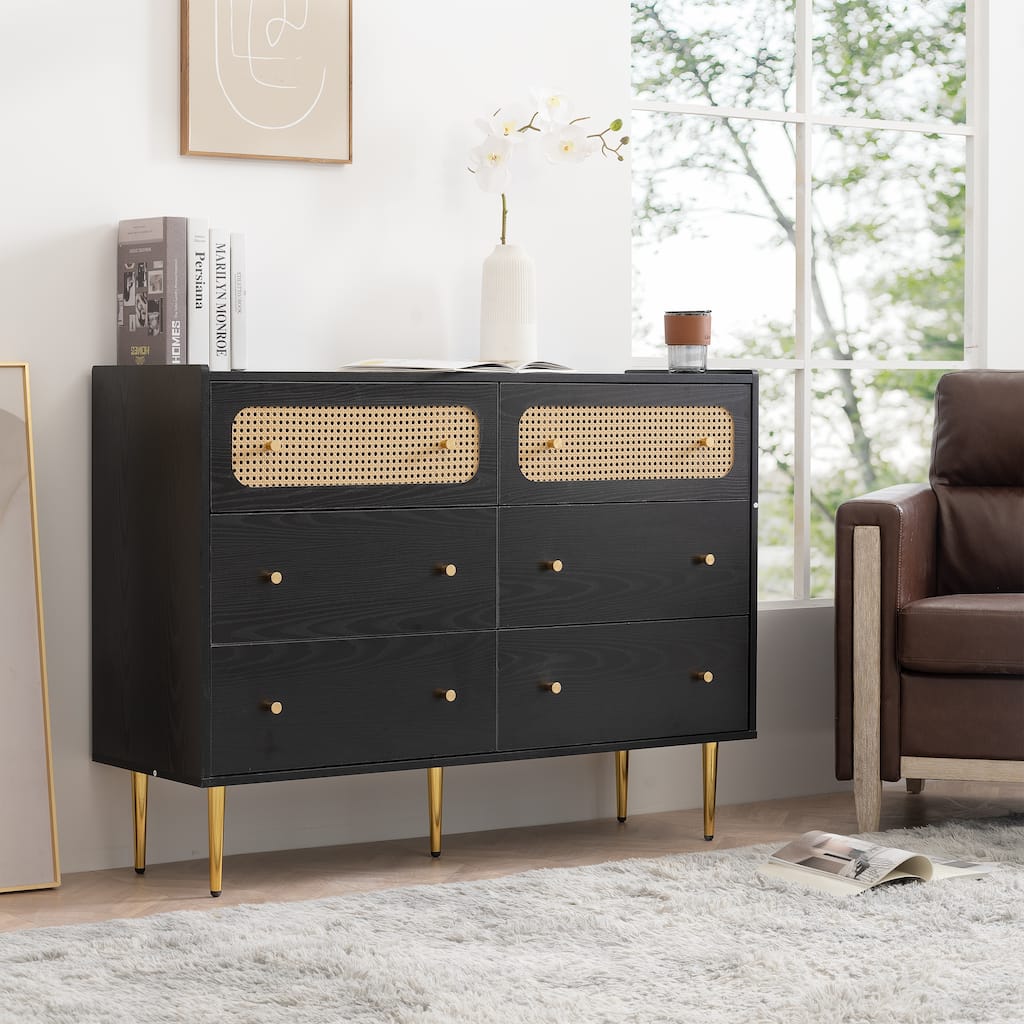 6-Drawer Double Dresser with 2 Rattan Drawer, Storage Drawer Cabinet for  Bedroom, Home Office - Overstock - 42511603