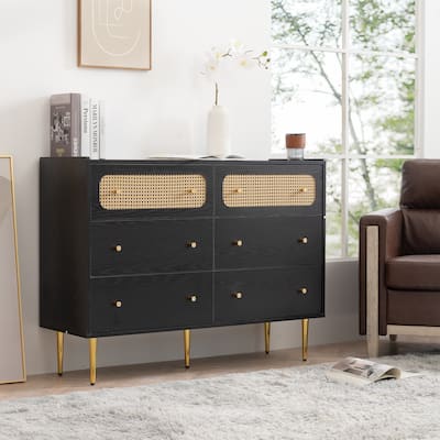 Modern 6 Drawer Wood Dresser, Floor Storage Drawer Cabinet