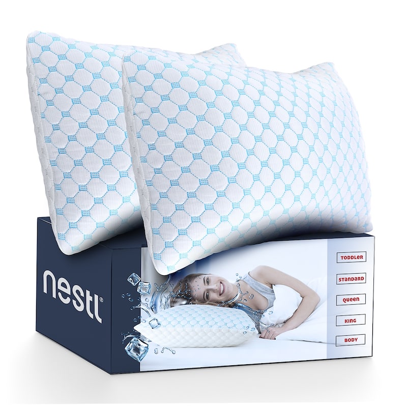 Nestl Coolest Heat and Moisture Reducing Ice Silk Pillow - Gel Infused Adjustable, Breathable, and Washable Memory Foam Pillow - Toddler 13" x 18" - Set of 2