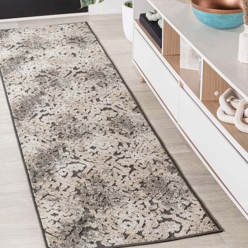 JONATHAN Y Loom High-Low Two-Tone Monstera Leaf Area Rug