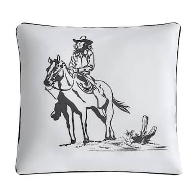 Paseo Road Ranch Life Black and White Rustic Cowboy Indoor/Outdoor Pillow, 20"x20"