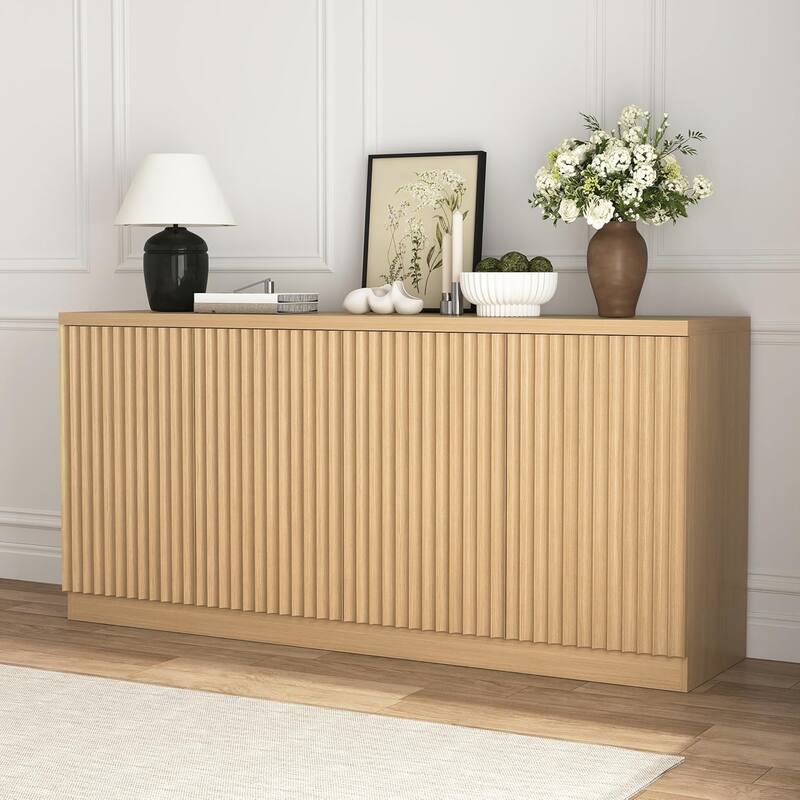 Buffet Cabinet with Storage, 62.6" Sideboard Cabinet with 4 Doors & Shelves, Wooden Kitchen Coffee Bar Credenza Storage Cabinet
