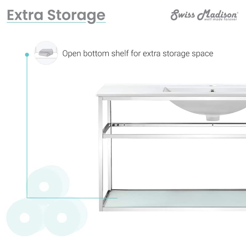 Swiss Madison SM-BV554 Pierre 48" Single, Metal Frame, Open Shelf, Bathroom Vanity