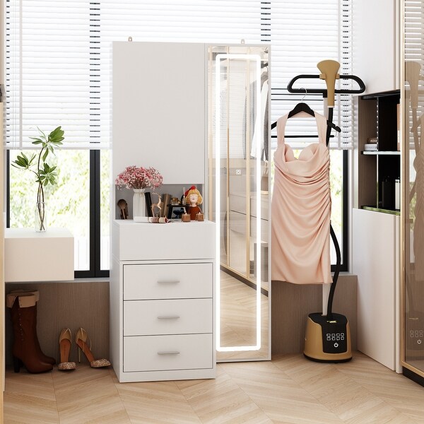 Sleek Storage Dresser with Ambient Mirror Lighting Makup Vanity Table On Sale Bed Bath Beyond 40327454