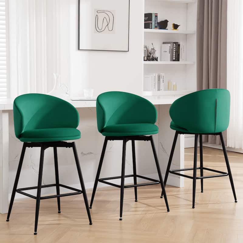 26"/ 30" Upholstered Swivel Bar Stools Counter Height Barstool - Set of 3 - Green - Counter Height