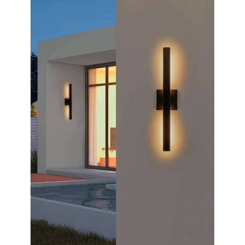22 inch Outdoor Modern Up and Down Led Wall Sconce Set of 2 - Black