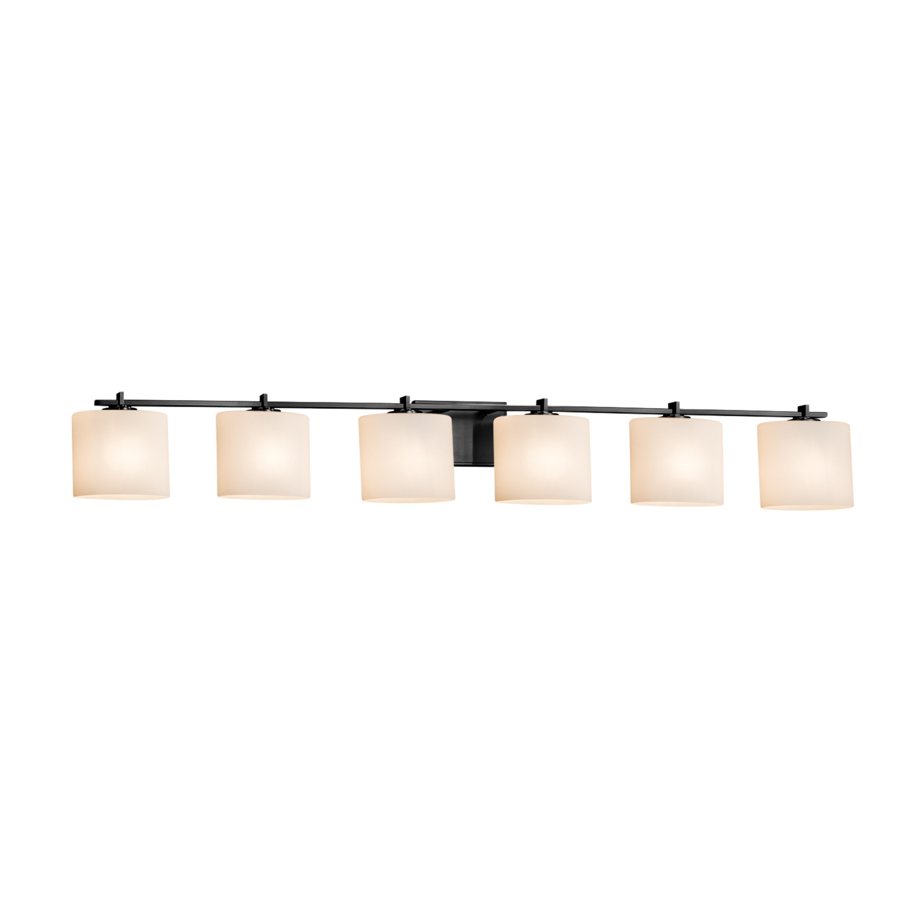 Justice Design Fusion Era 6-light Matte Black Bath Bar, Opal Oval Shade