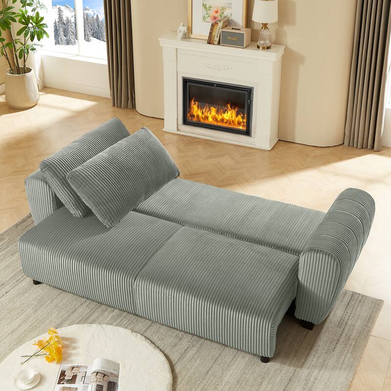 2-in-1 Convertible Corduroy Sleeper Sofa with Storage, Light Gray
