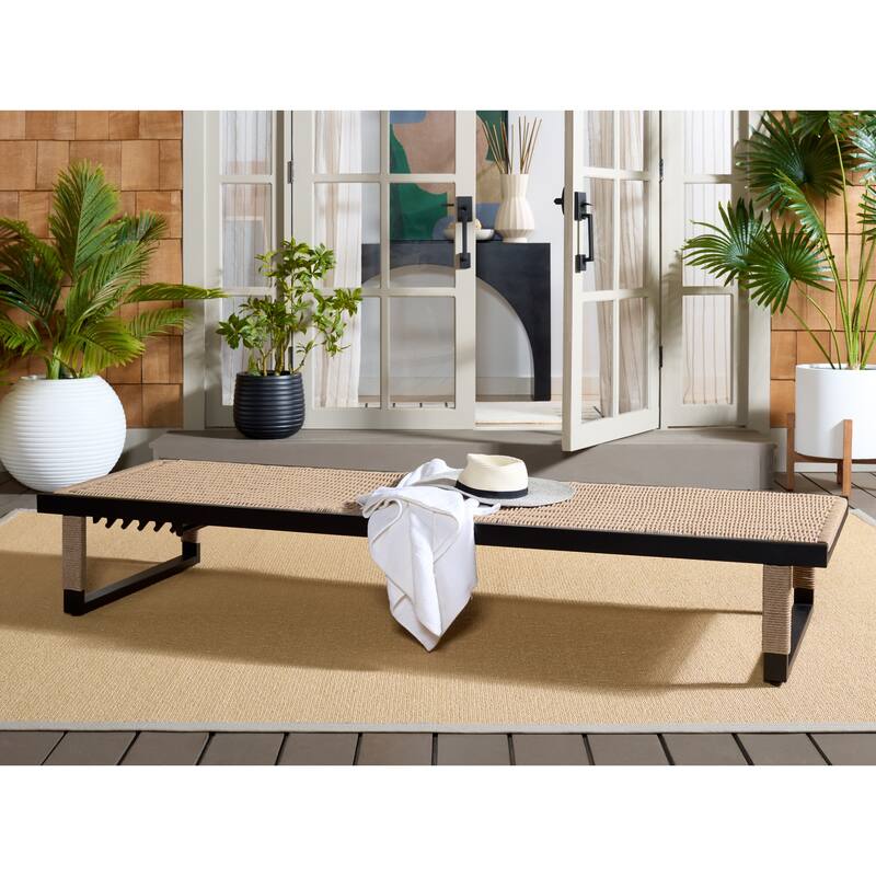 SAFAVIEH Outdoor Living Arman Lounger - 79"W x 26"D x 13"H - Black/Heather Tan