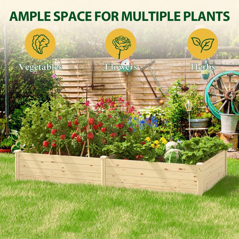 VEIKOUS Natural Wood Raised Garden Bed, Outdoor Planter Box for Vegetables, Flowers, Herbs, Natural Brown
