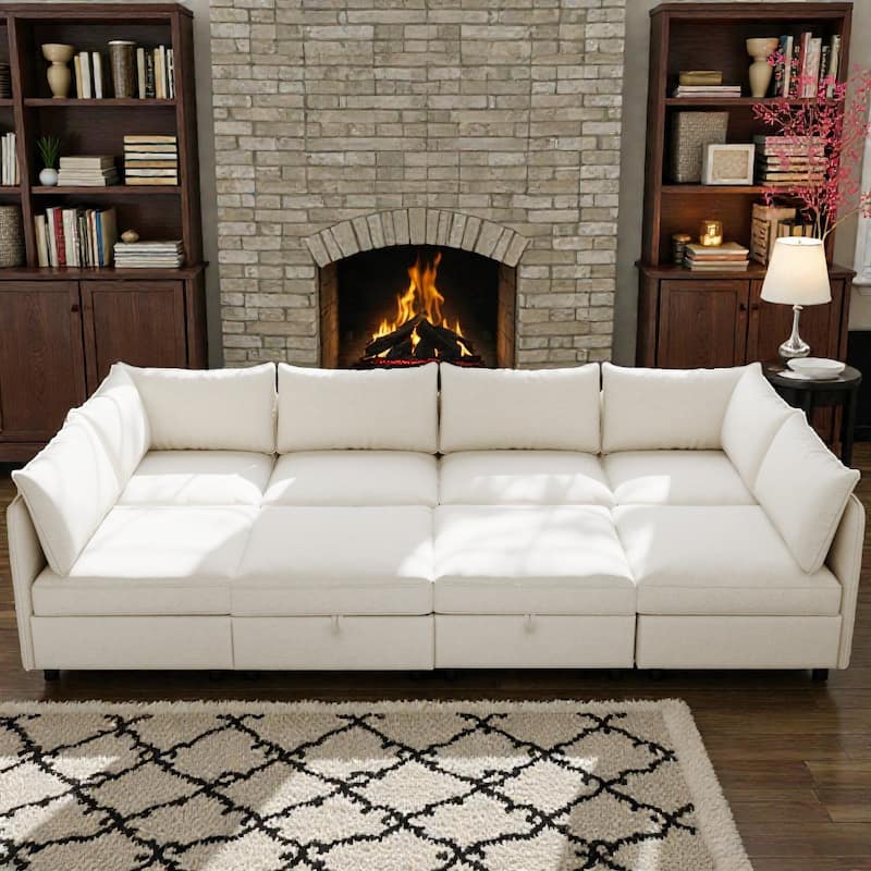 Modular Sectional Sofa with Storage, 8-Seat Convertible Sleeper Sofa Set, Chenille Flexible Modular Combination