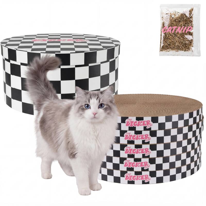 Kate 12" Cardboard Reversible Cat Scratcher Pad in Box with Catnip, (5-Pack) - Assembled - Black/White