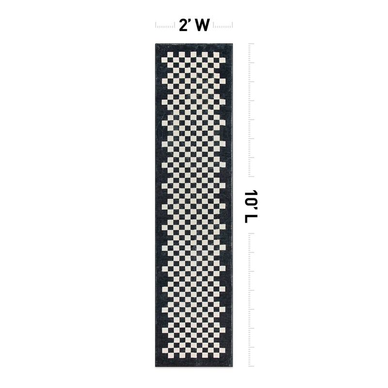 World Rug Gallery Contemporary Checkered Border Washable Non Slip Area Rug