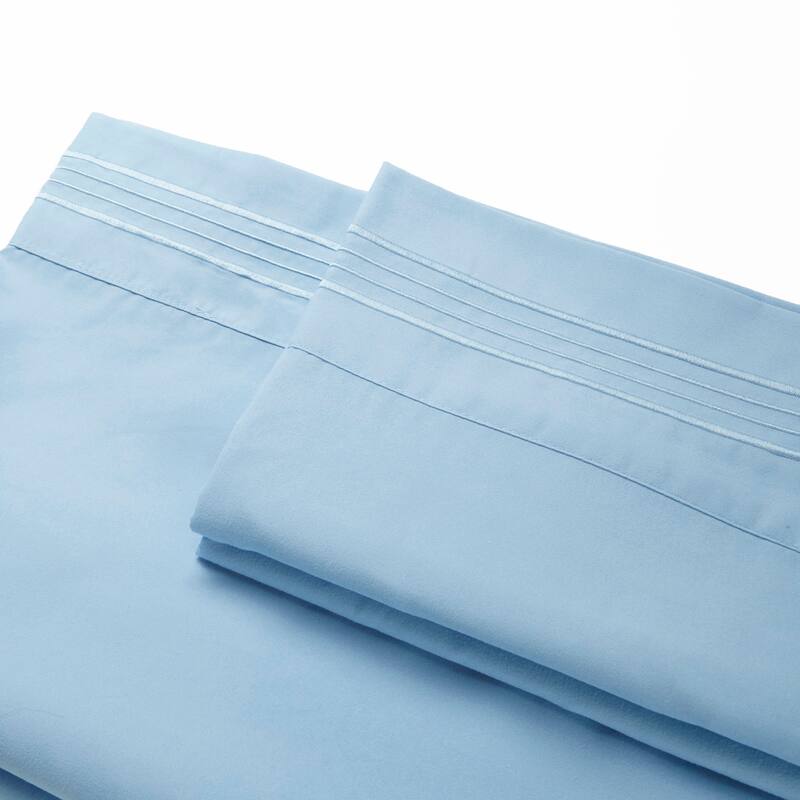 Authentic Hotel and Spa 1800 TC Brushed Microfiber Standard Pillowcase (2PC Set) with 4 Line Embroidery - Blue