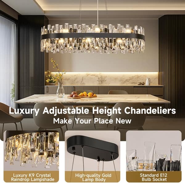 LIZZTREE 12-Light Gold Modern Round Crystal Chandelier – 3-Tier K9 Crystal Pendant, 23" Diameter, Adjustable Chain (Max 59"), G9 Bulbs, Dining/Living Room Lighting Fixture