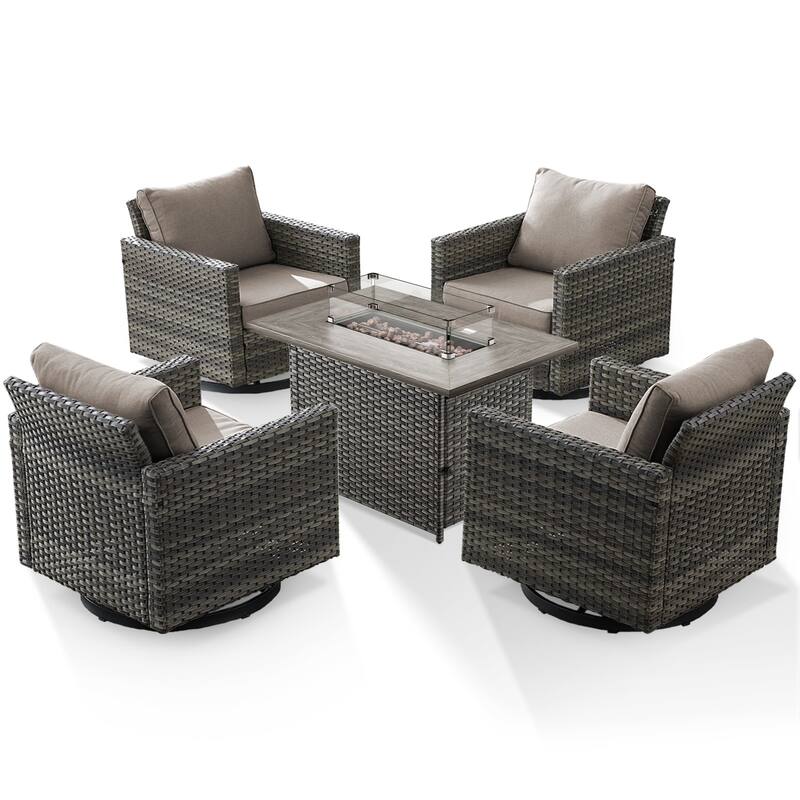 4 Pieces Swivel Chair with Fire Pit Table