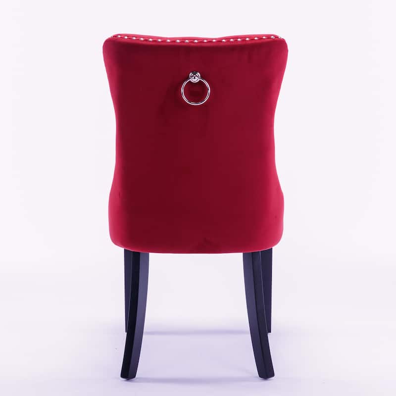 Upholstered Dining Chair With Wood Legs Nailhead Trim 2-Pcs Set