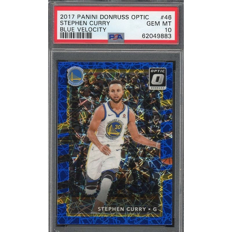 Stephen Curry 2017 Panini Donruss Optic Blue Velocity Basketball Card #46 PSA 10 - 8'6" x 11'6"