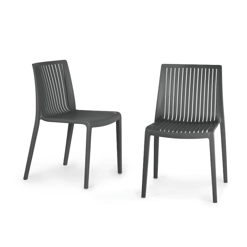 WRGHOME Modern Stacking Patio Dining Side Chair Indoor/Outdoor (Set of 2) - 32.28'' H X 21.26'' W X 22.04'' D - Anthracite