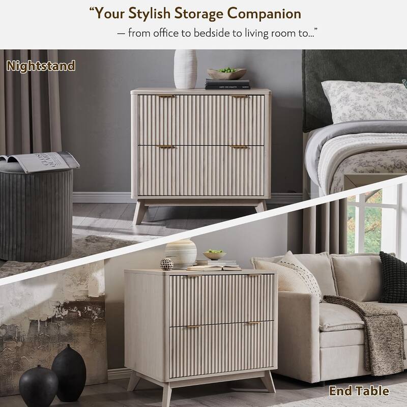 Modern Fluted 2 Drawer Lateral File Cabinet, Office Storage Cabinet