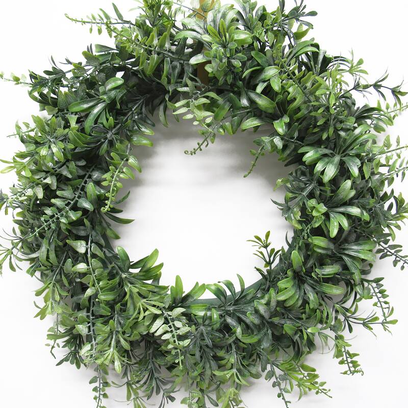 Frosted Green Artificial Flowering Fern Mix Leaf Foliage Greenery Wreath 14in
