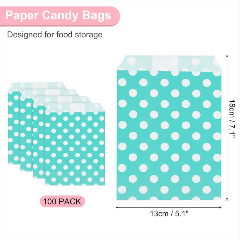 100Pcs Kraft Paper Treat Bags, Greaseproof Candy Bags Flat Favor Bags - Bright Blue - 7" x 5"