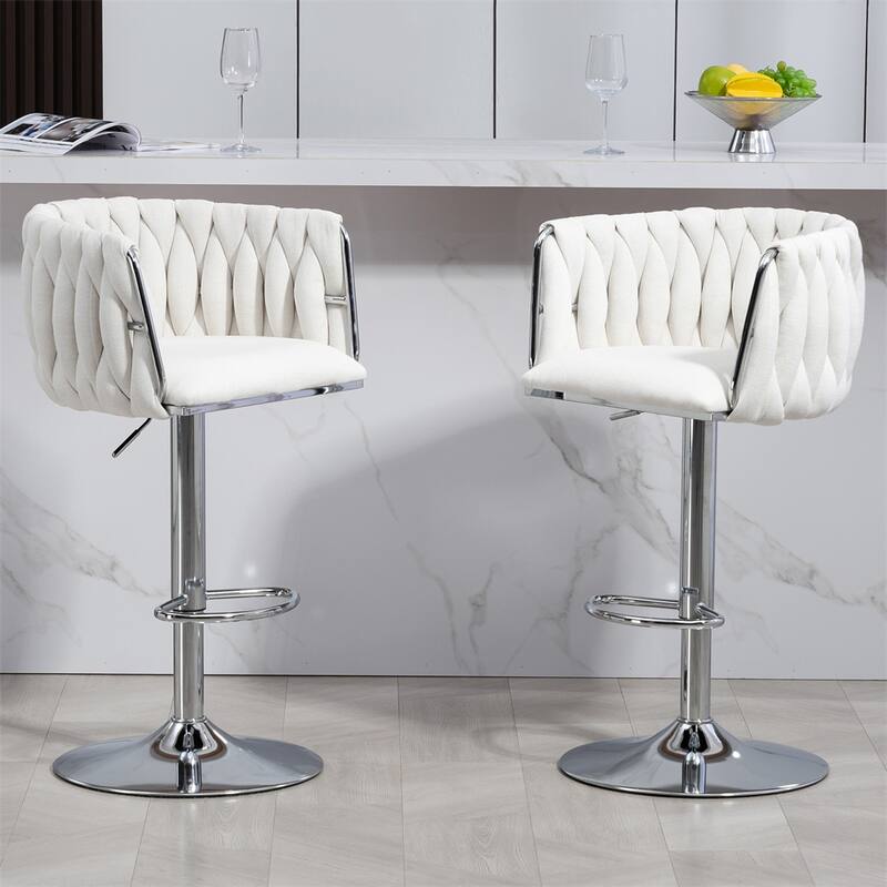 Adjustable Height Fabric Swivel Bar Stools w/ Back & Footrest,Set of 2