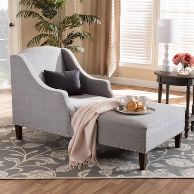 Baxton Studio Leonie Fabric Upholstered Wenge Brown Finished Wood Chaise Lounge