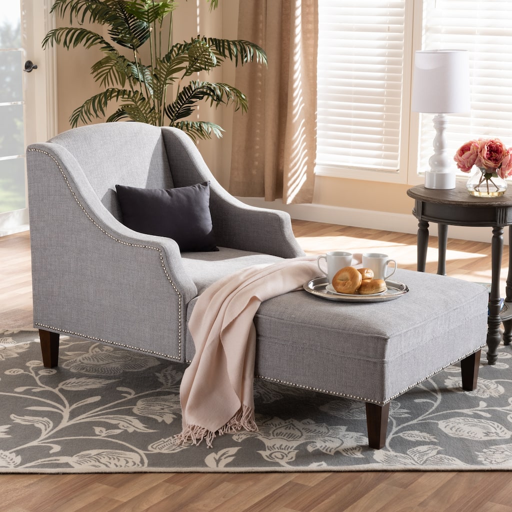 Baxton Studio Leonie Fabric Upholstered Wenge Brown Finished Wood Chaise Lounge