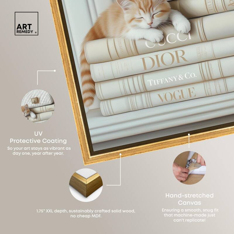 Ivory Books and Kitten Canvas by Art Remedy