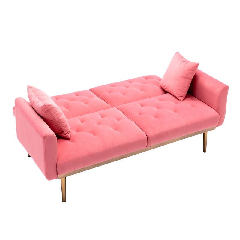 65.35" Velvet Futon Sofa Bed with Adjustable Backrest