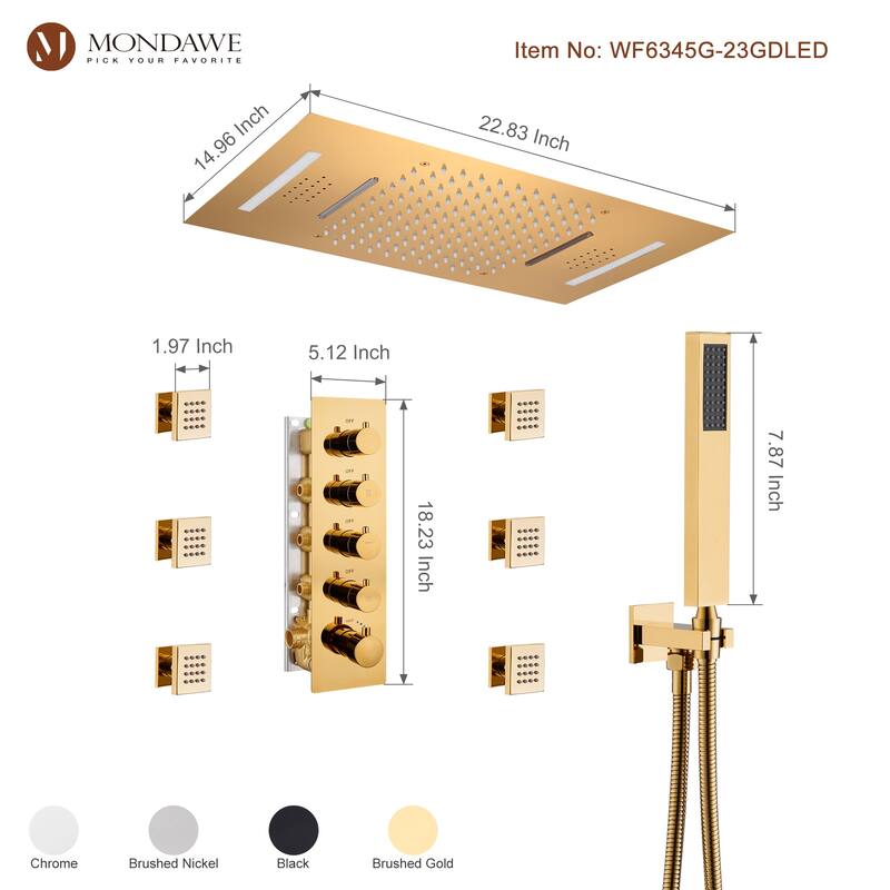 64 Colors LED Light and Music Ceiling Mounted Thermostatic Shower System