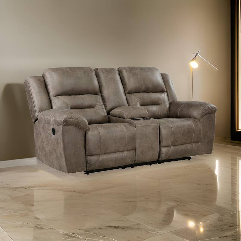 Henry 81 Inch Dual Manual Recliner Loveseat Brown Microfiber, Solid Wood