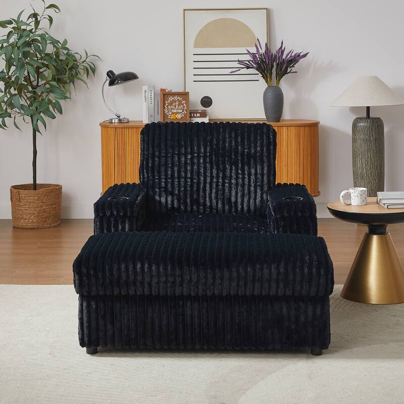 Anmytek 42.5-Inch Corduroy Deep-Seated Single Recliner With Backrest Pillow Cup Holder & Storage Footrest