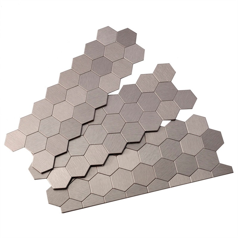 Aspect Peel and Stick Backsplash 11in x 4in Honeycomb Stainless Matted Metal Tile (3-Pack)