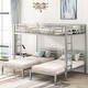 preview thumbnail 1 of 24, Full over Twin & Twin Size Bunk Bed w/Built-in Shelf, Metal Bed Frame Silver