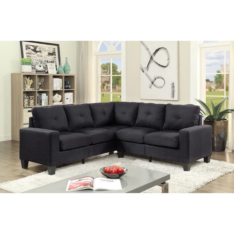 Newbury Twill Fabric Sectional Sofa - Black