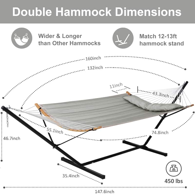 2-person Outdoor Hammock with Stand & Pillow