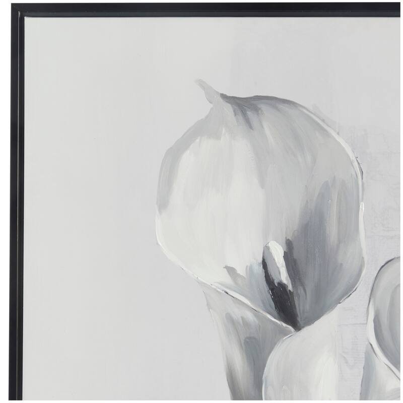 White Canvas Shaded Tulip Floral Framed Wall Art with Black Frame