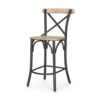 Etienne Light Brown Wood w/ Iron Metal Counter Stool - 20.5L x 22.8W x 41.5H