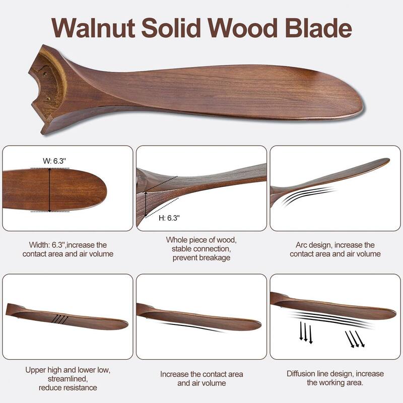 72"Large Size Solid Wood Ceiling Fan without Lights with Remote Control and Wall Switch, for Patio,Indoor,Living Room,Bedroom