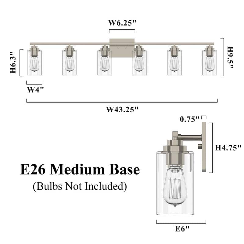 KAWOTI 6-Light Bathroom Vanity Light with Clear Glass Shade