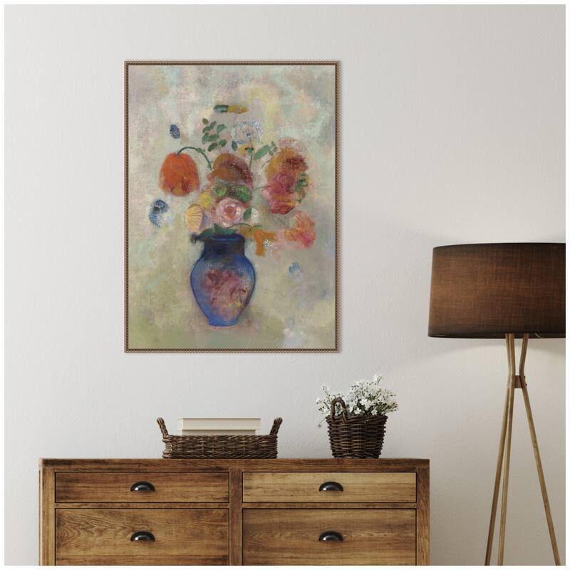 Kate and Laurel Large Vase with Flowers 1912 Odilion Redon by Nostalgia Prints Framed Canvas Wall Art Print