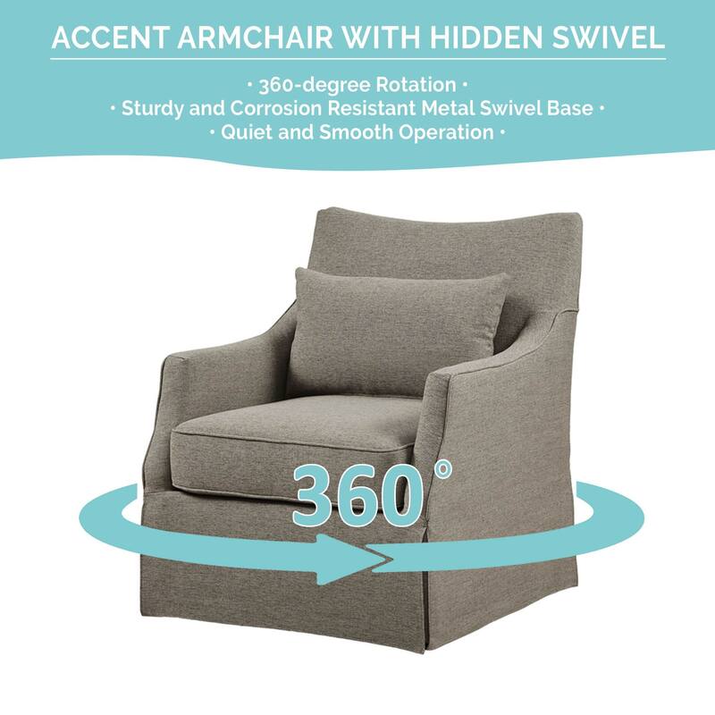 Martha Stewart London Upholstered Skirted Swivel Armchair with Lumbar Pillow