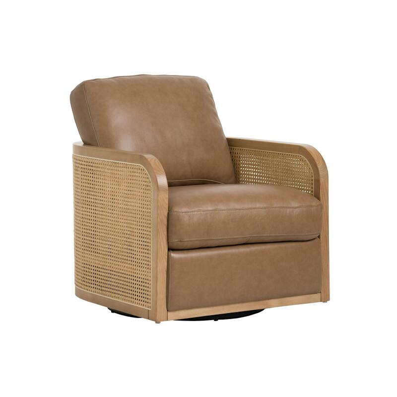Divani Casa Danson Modern Tan Leather & Wicker Swivel Accent Chair