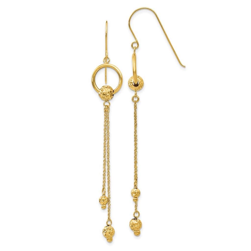 Curata 14k Yellow Gold 66x10mm Sparkle Cut Dangle Hook Earrings