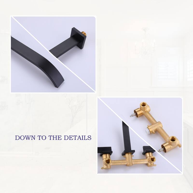 Wall-Mount Black/Gold Bathroom Faucets Widespread for Sink 3 Hole